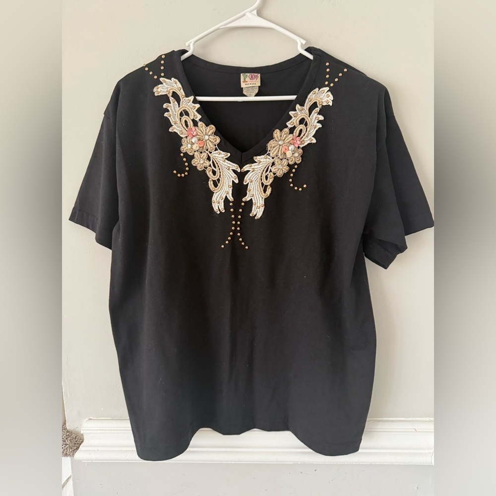 Vintage Cactus‎ brand embellished Black Top women’s size Large